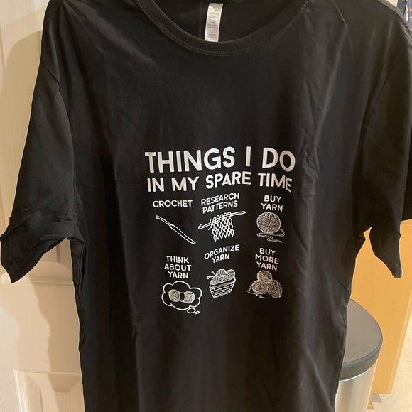 Gildan Tops - Black Graphic T-Shirt with Crochet Design